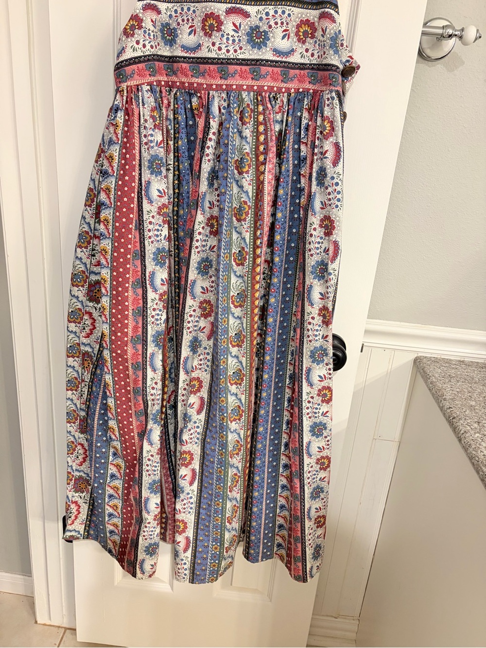 Vintage On the Verge 80s 90s Bandana Floral Apron Maxi Dress USA Large - Picture 2 of 8
